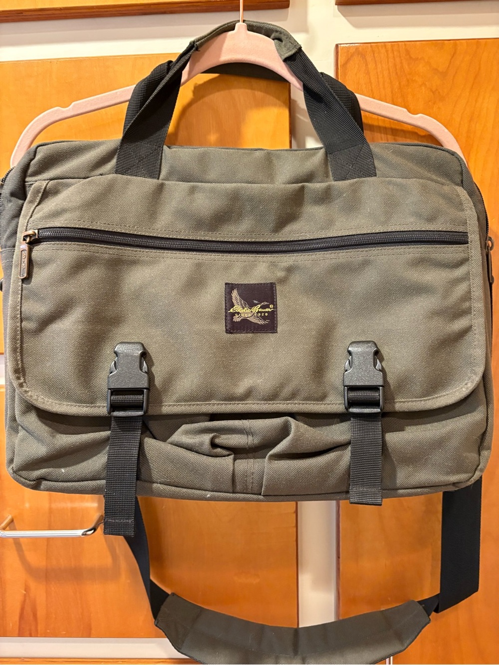 Eddie Bauer Olive Green Canvas Messenger Bag - Men's Briefcase